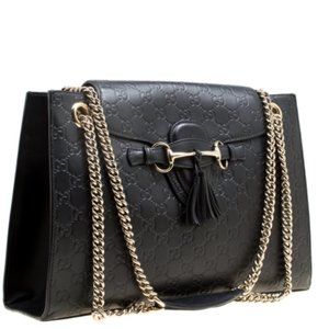 Emily Chain Guccissima Leather Large Shoulder Bag / Black Gucci Purse